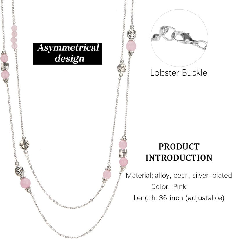 BULINLIN Layered Silver Long Necklace for Women Turquoise Stone Beaded Strand Sweater Chain Necklaces Fashion Costume Jewelry Gifts for Mom - Image 3